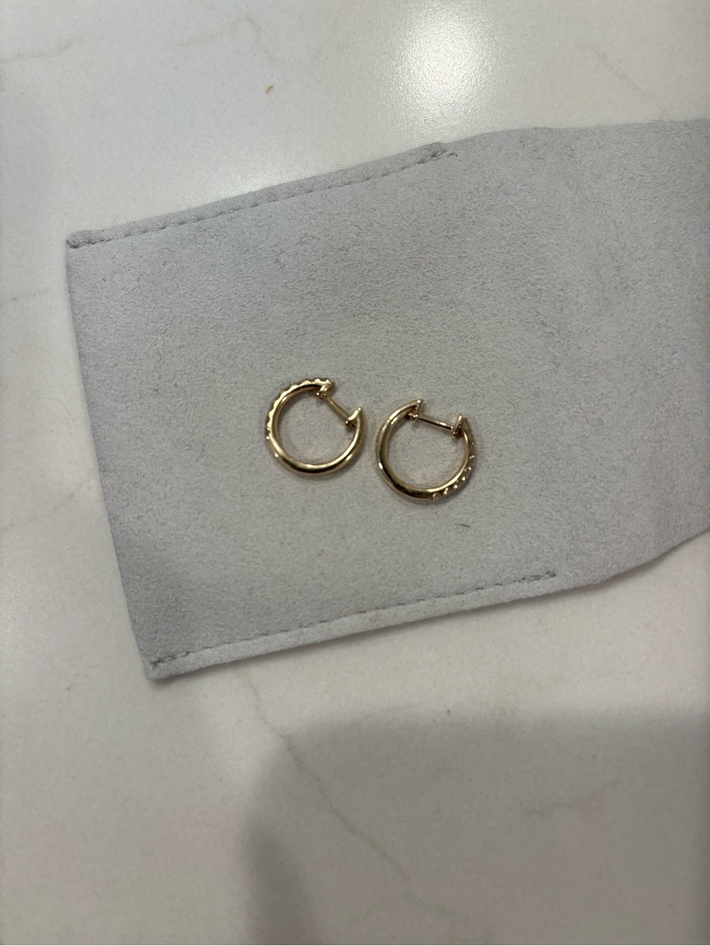 Gold 14k yellow gold with real natural diamonds.   Mini Hoop Earrings Huggies - Picture 4 of 8